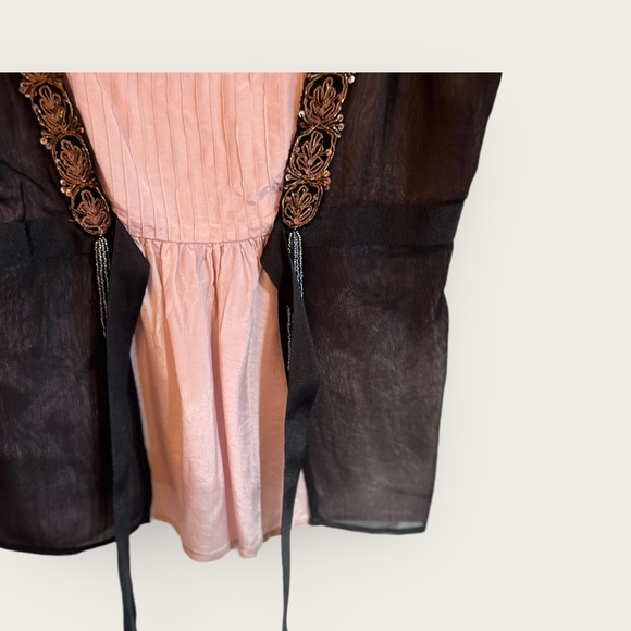 Night Birger et Mikkelsen Mauve & Black Sleeveless Blouse Beaded Tassels Sz 40 - Picture 3 of 13